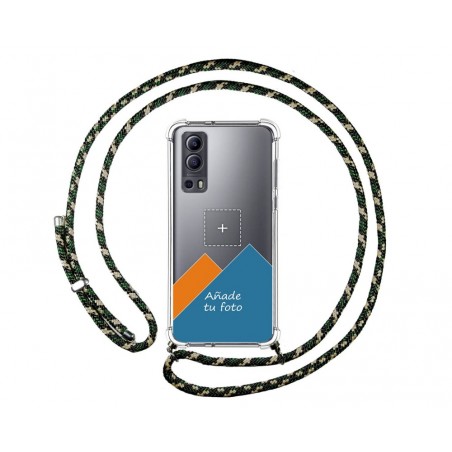 Personaliza tu Funda Colgante Transparente para Vivo Y52 5G / Y72 5G con Cordon Verde / Dorado Dibujo Personalizada