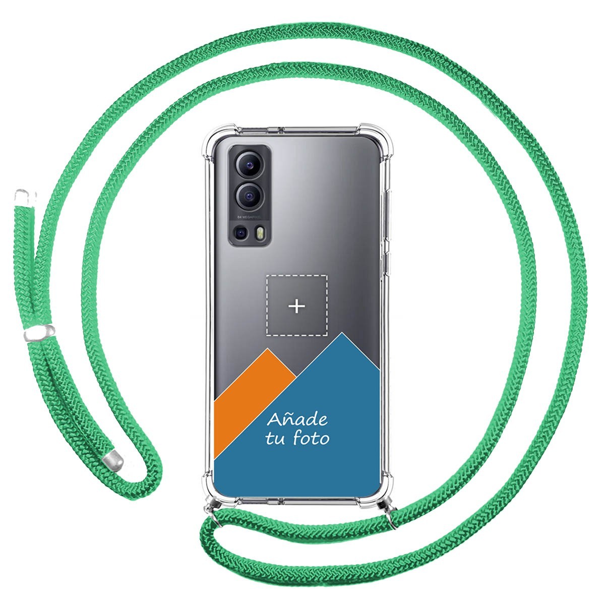 Personaliza tu Funda Colgante Transparente para Vivo Y52 5G / Y72 5G con Cordon Verde Agua Dibujo Personalizada