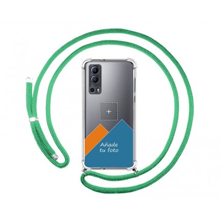Personaliza tu Funda Colgante Transparente para Vivo Y52 5G / Y72 5G con Cordon Verde Agua Dibujo Personalizada