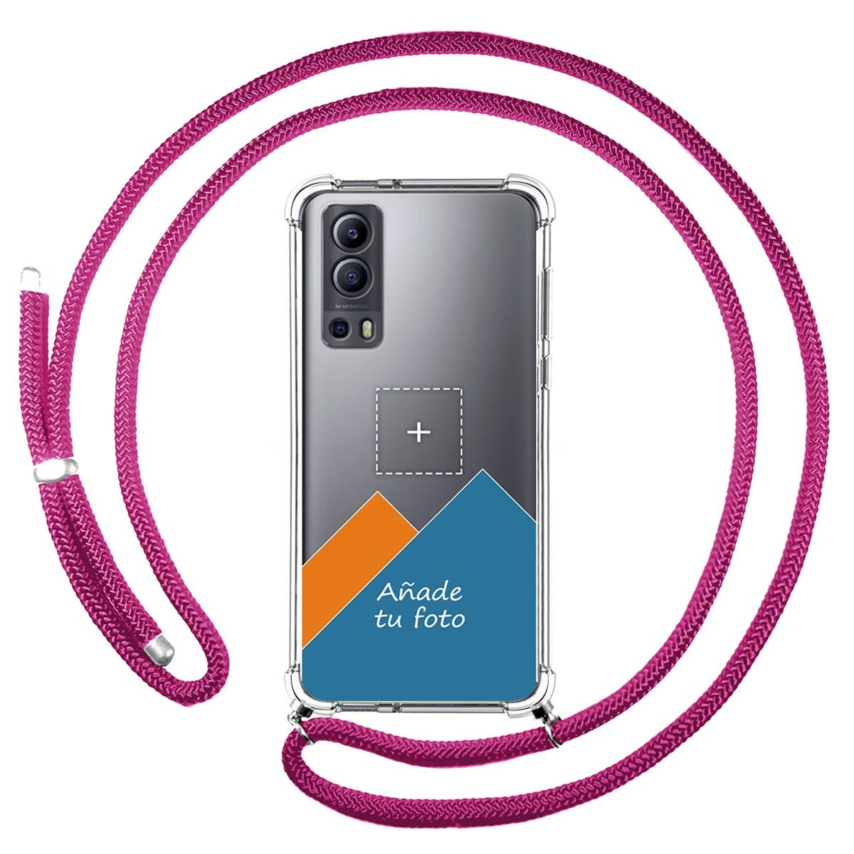 Personaliza tu Funda Colgante Transparente para Vivo Y52 5G / Y72 5G con Cordon Rosa Fucsia Dibujo Personalizada