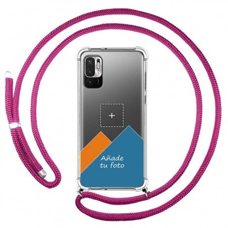 Personaliza tu Funda Colgante Transparente para Xiaomi Redmi Note 10 5G / POCO M3 PRO 5G con Cordon Rosa Fucsia Dibujo