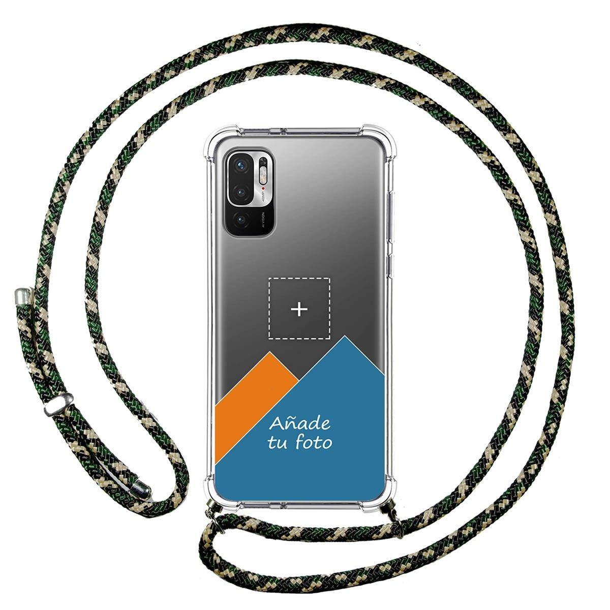 Personaliza tu Funda Colgante Transparente para Xiaomi Redmi Note 10 5G / POCO M3 PRO 5G con Cordon Verde / Dorado Dibujo