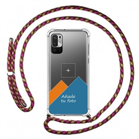 Personaliza tu Funda Colgante Transparente para Xiaomi Redmi Note 10 5G / POCO M3 PRO 5G con Cordon Rosa / Dorado Dibujo