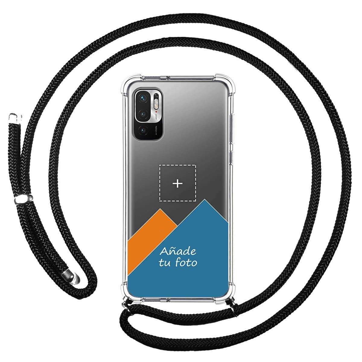 Personaliza tu Funda Colgante Transparente para Xiaomi Redmi Note 10 5G / POCO M3 PRO 5G con Cordon Negro Dibujo Personalizada