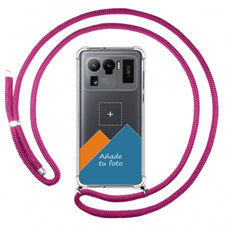 Personaliza tu Funda Colgante Transparente para Xiaomi Mi 11 Ultra 5G con Cordon Rosa Fucsia Dibujo Personalizada