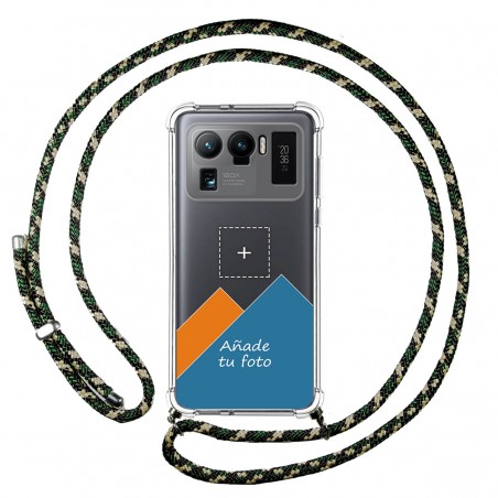 Personaliza tu Funda Colgante Transparente para Xiaomi Mi 11 Ultra 5G con Cordon Verde / Dorado Dibujo Personalizada