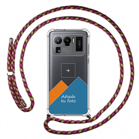 Personaliza tu Funda Colgante Transparente para Xiaomi Mi 11 Ultra 5G con Cordon Rosa / Dorado Dibujo Personalizada