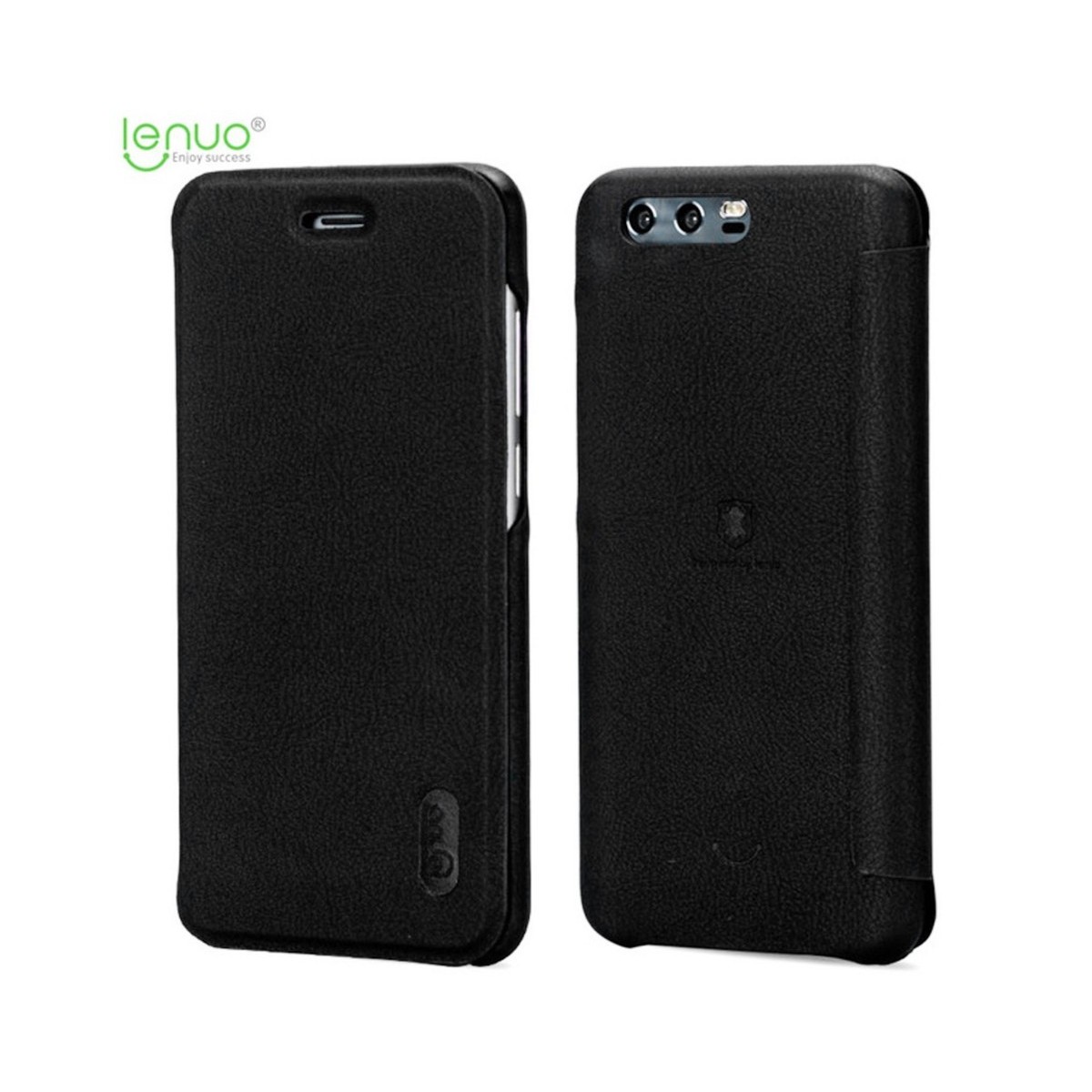 Funda Piel Flip Negra Marca Lenuo para Huawei Honor 9