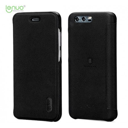 Funda Piel Flip Negra Marca Lenuo para Huawei Honor 9
