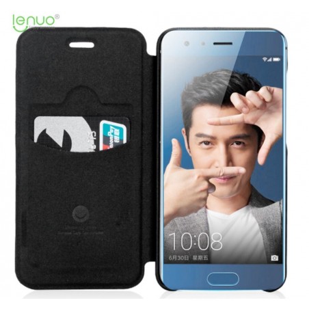 Funda Piel Flip Negra Marca Lenuo para Huawei Honor 9