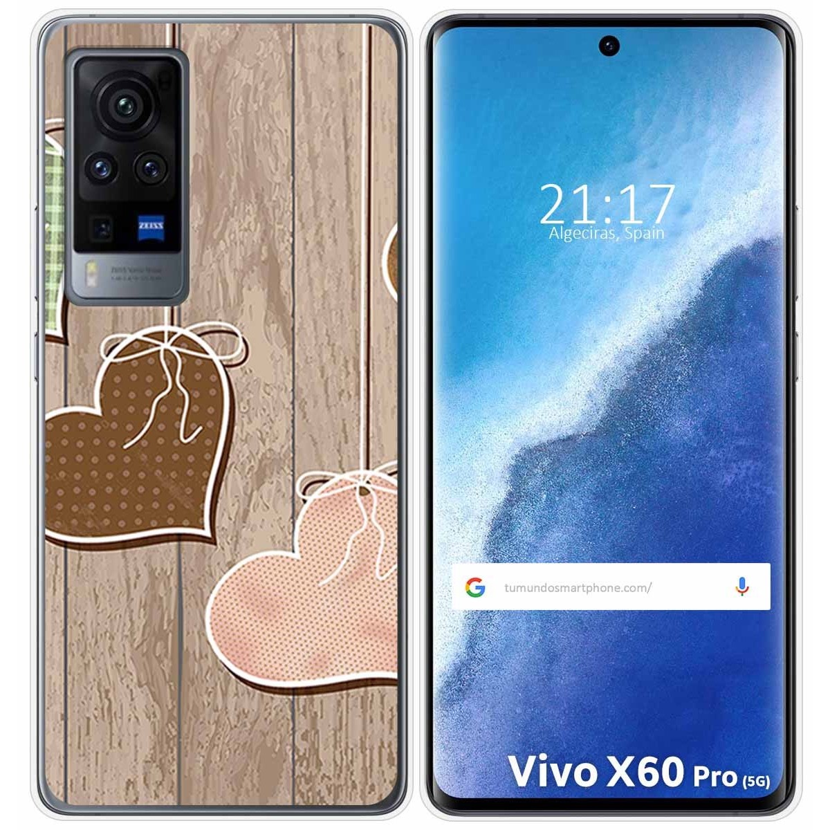 Funda Gel Tpu para Vivo X60 Pro 5G diseño Corazones Madera Dibujos