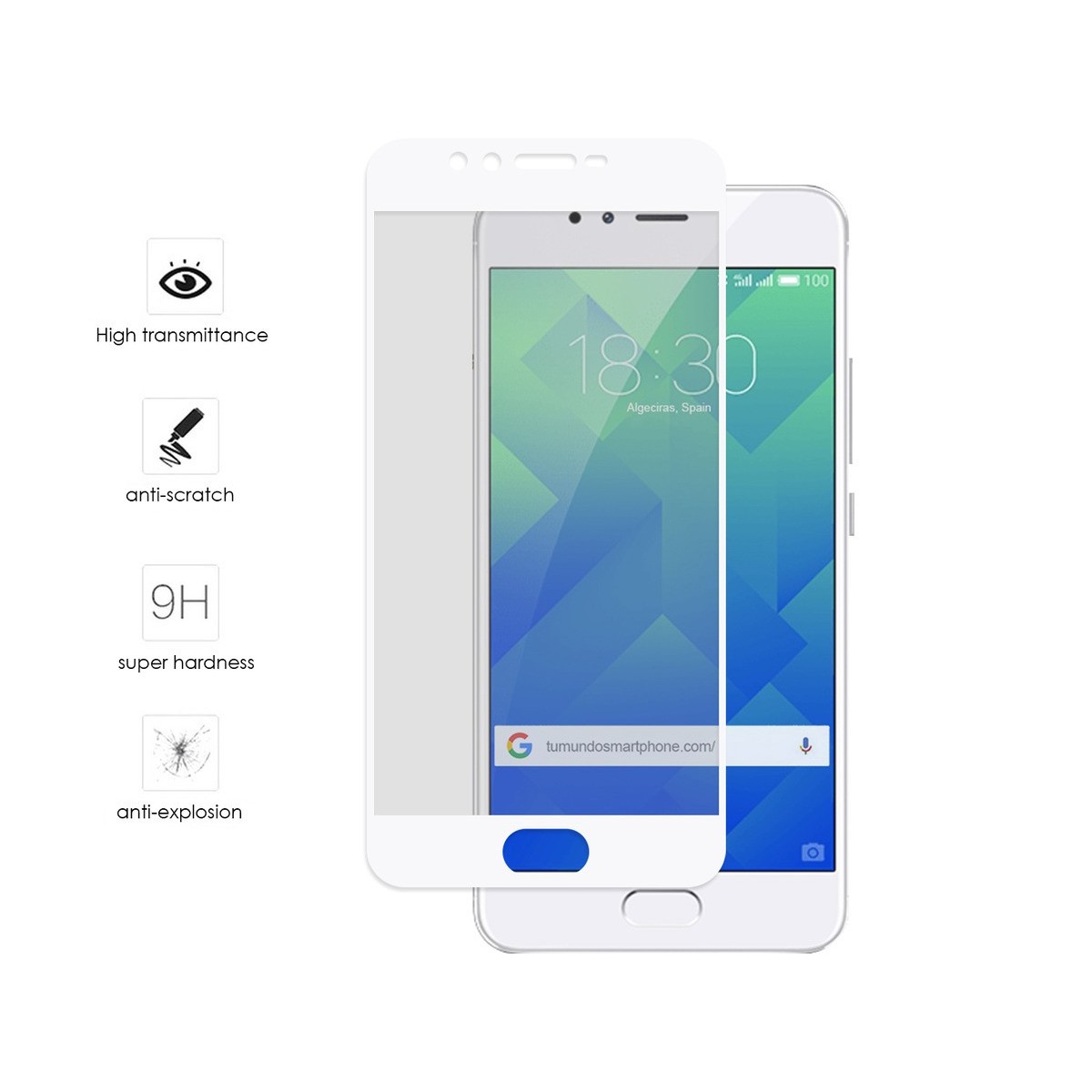Protector Cristal Templado Frontal Completo Blanco para Meizu M5S  Vidrio