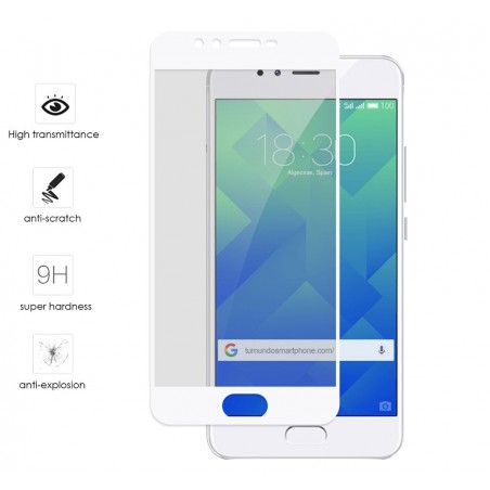 Protector Cristal Templado Frontal Completo Blanco para Meizu M5S  Vidrio