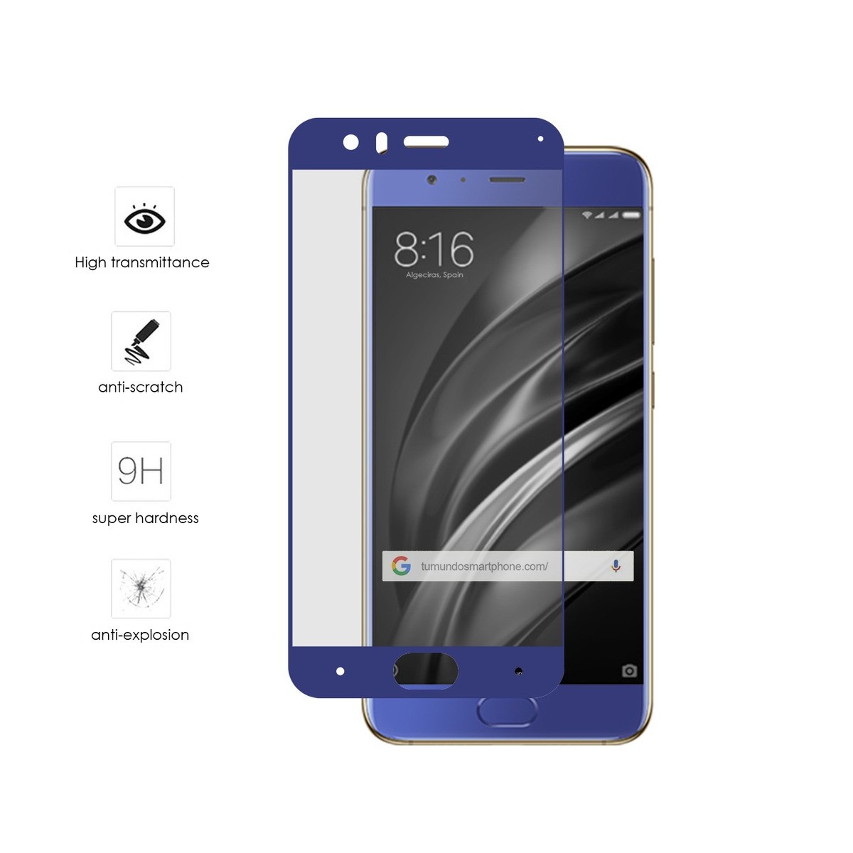 Protector Cristal Templado Frontal Completo Azul para Xiaomi Mi6 Vidrio