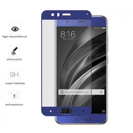 Protector Cristal Templado Frontal Completo Azul para Xiaomi Mi6 Vidrio