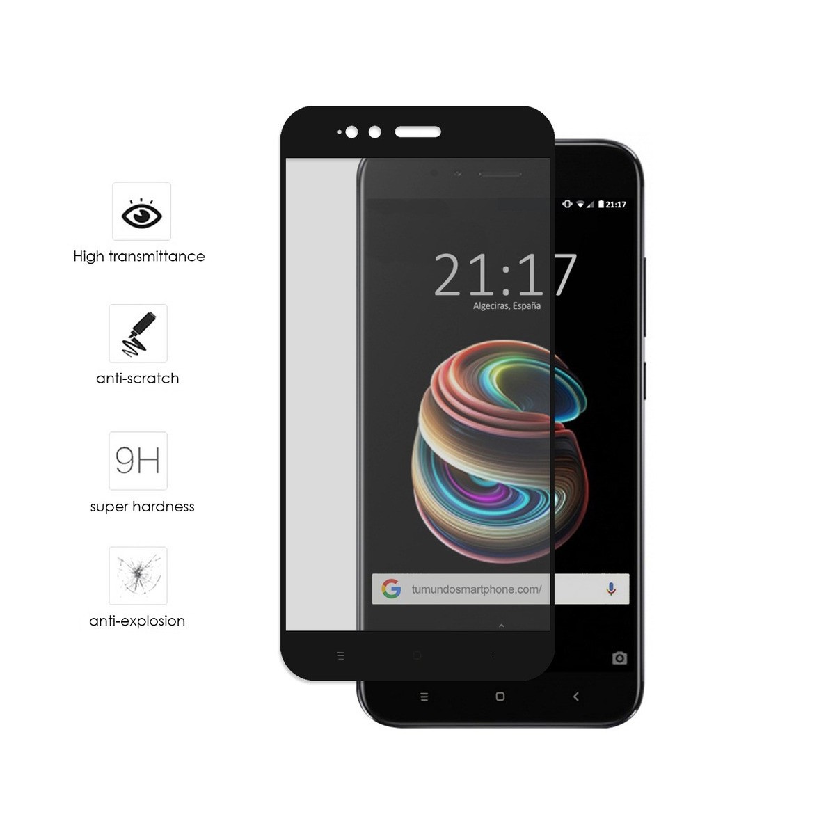 Protector Cristal Templado Frontal Completo Negro para Xiaomi Mi 5X / Mi A1 Vidrio