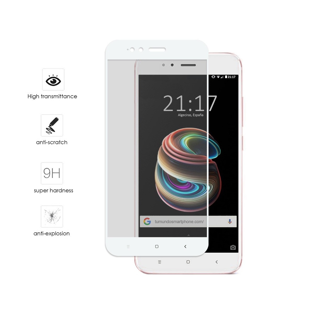 Protector Cristal Templado Frontal Completo Blanco para Xiaomi Mi 5X / Mi A1  Vidrio