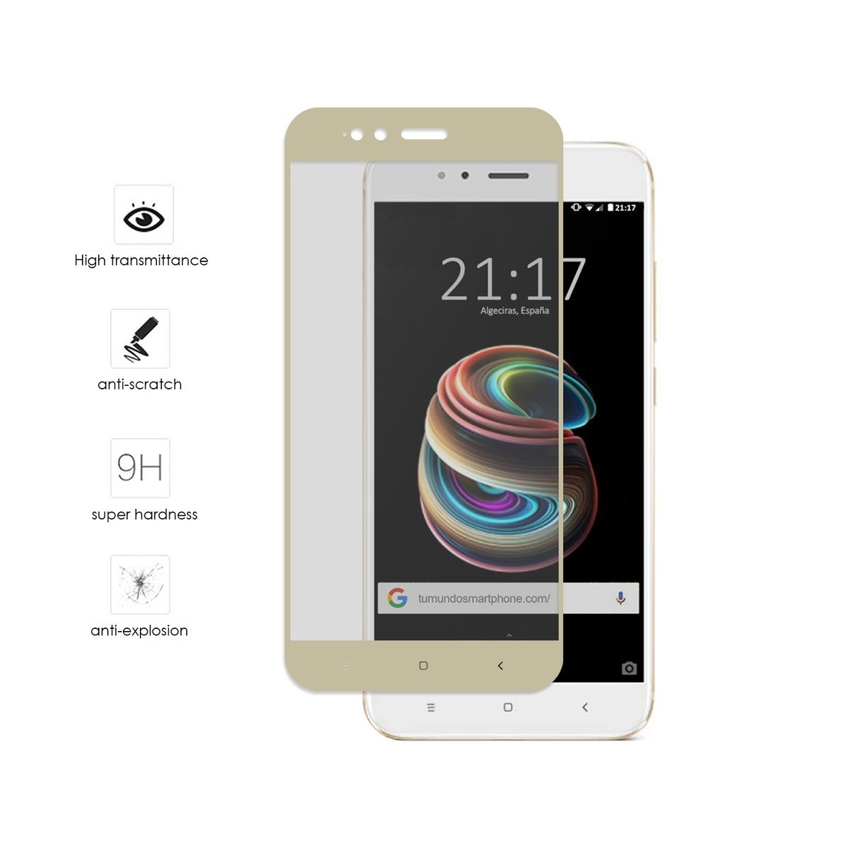 Protector Cristal Templado Frontal Completo Dorado para Xiaomi Mi 5X / Mi A1  Vidrio
