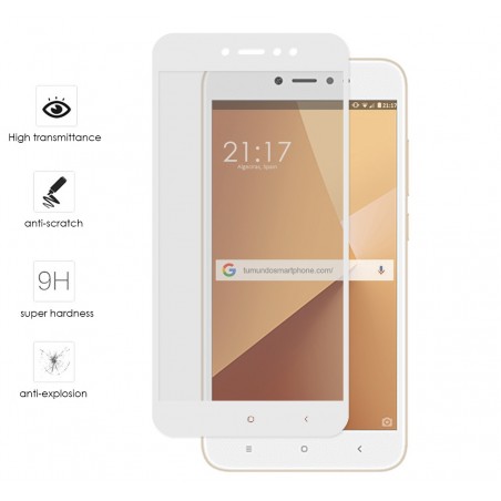 Protector Cristal Templado Frontal Completo Blanco para Xiaomi Redmi Note 5A Pro / 5A Prime Vidrio
