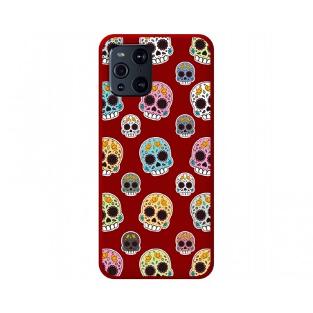 Funda Silicona Líquida Roja para Oppo Find X3 Pro 5G diseño Catrina Dibujos