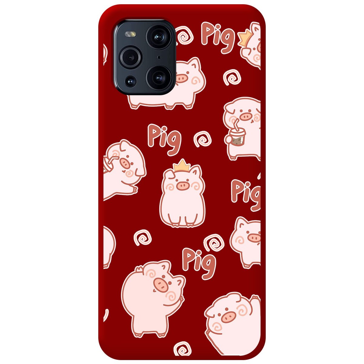 Funda Silicona Líquida Roja para Oppo Find X3 Pro 5G diseño Cerdos Dibujos