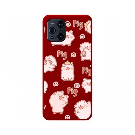 Funda Silicona Líquida Roja para Oppo Find X3 Pro 5G diseño Cerdos Dibujos