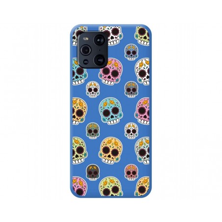 Funda Silicona Líquida Azul para Oppo Find X3 Pro 5G diseño Catrina Dibujos