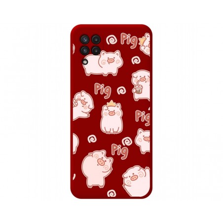 Funda Silicona Líquida Roja para Samsung Galaxy A22 4G / M22 diseño Cerdos Dibujos