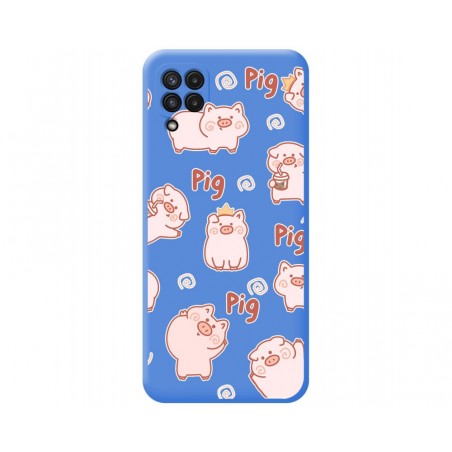 Funda Silicona Líquida Azul para Samsung Galaxy A22 4G / M22 diseño Cerdos Dibujos