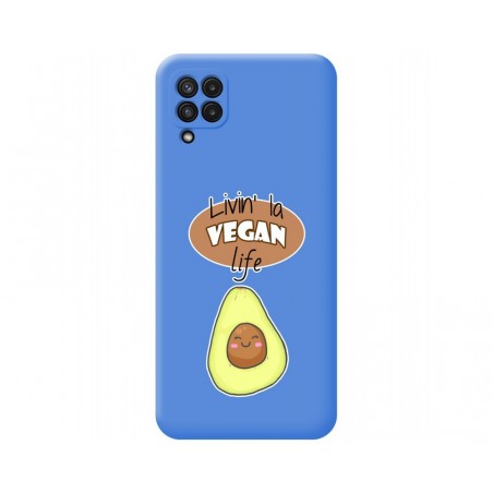 Funda Silicona Líquida Azul para Samsung Galaxy A22 4G / M22 diseño Vegan Life Dibujos