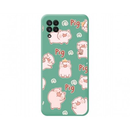 Funda Silicona Líquida Verde para Samsung Galaxy A22 4G / M22 diseño Cerdos Dibujos