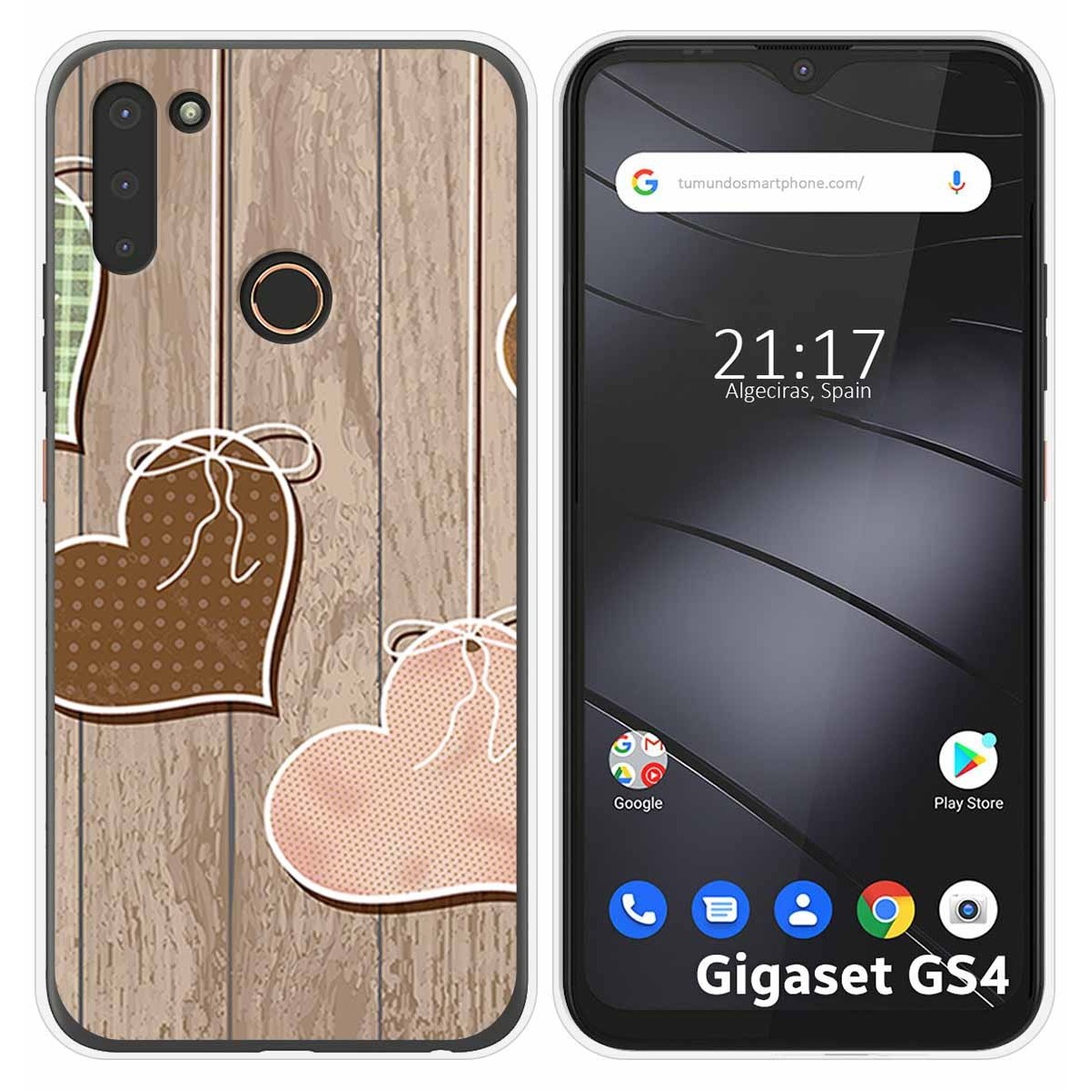 Funda Silicona para Gigaset GS4 diseño Corazones Madera Dibujos