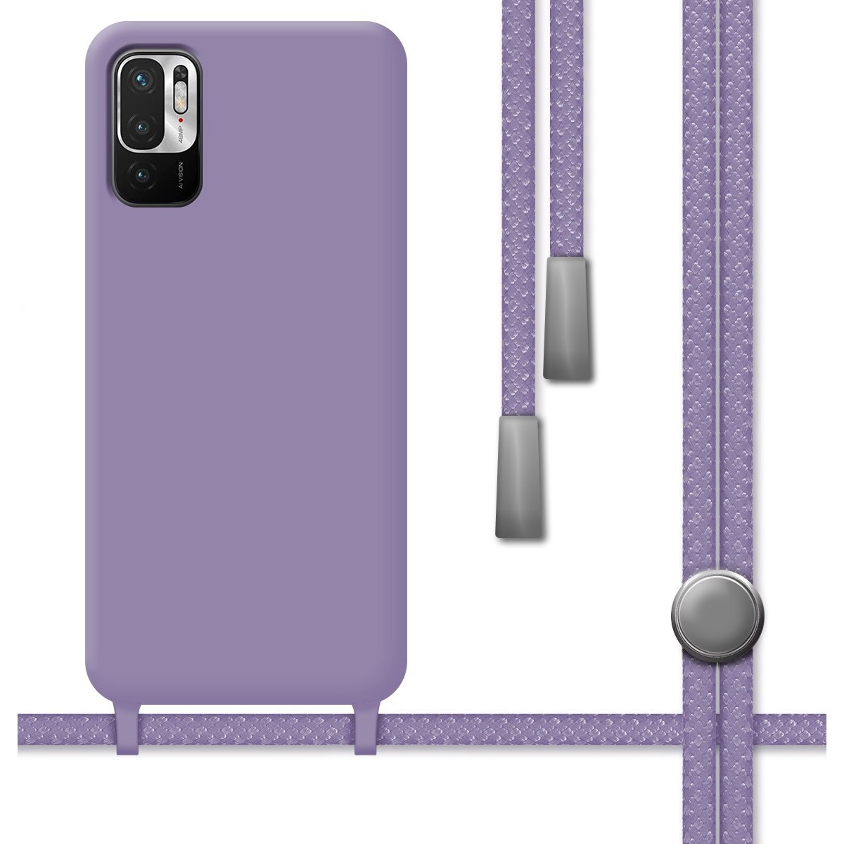 Funda Silicona Líquida con Cordón para Xiaomi Redmi Note 10 5G / POCO M3 PRO 5G color Morada