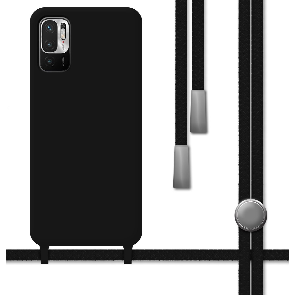 Funda Silicona Líquida con Cordón para Xiaomi Redmi Note 10 5G / POCO M3 PRO 5G color Negra