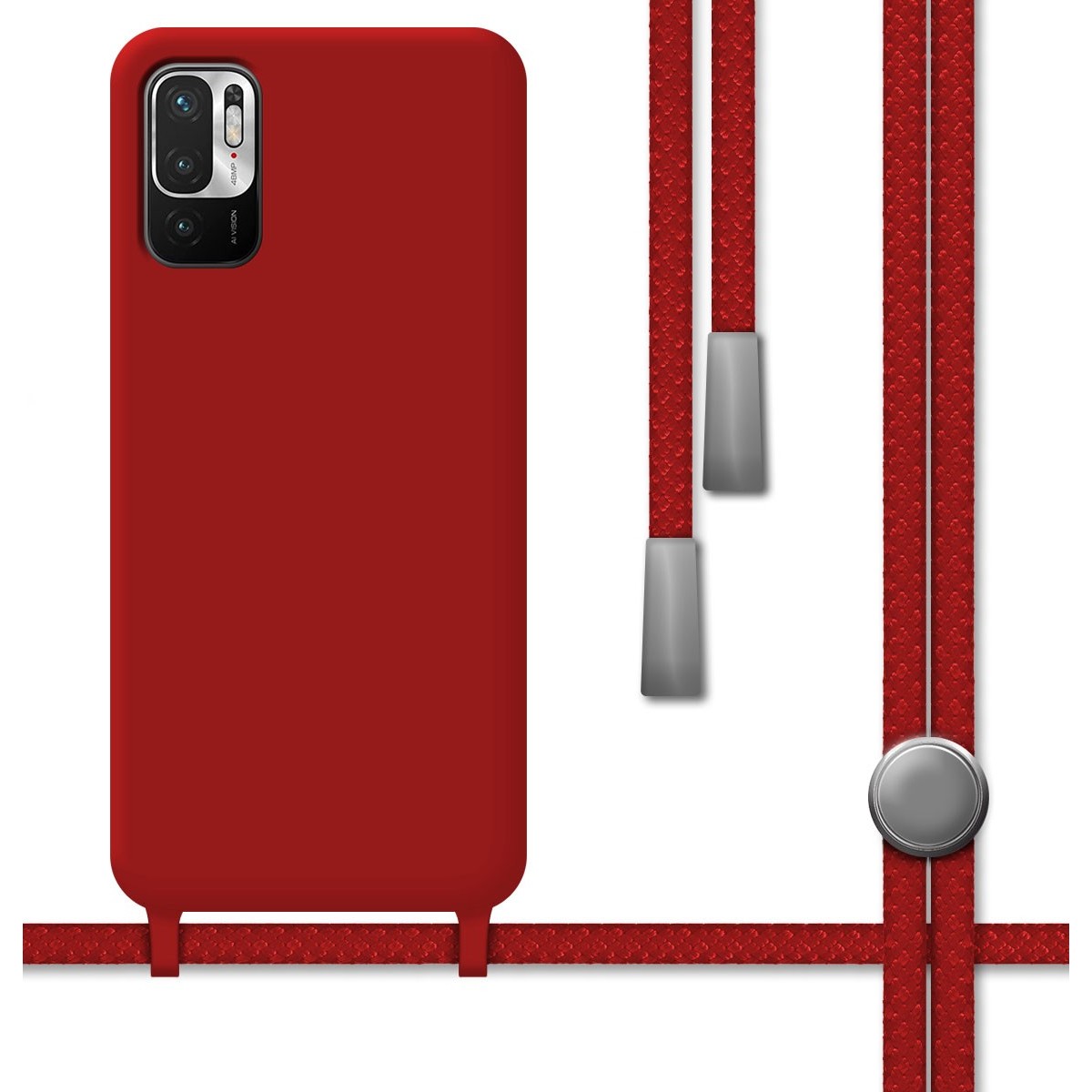Funda Silicona Líquida con Cordón para Xiaomi Redmi Note 10 5G / POCO M3 PRO 5G color Roja