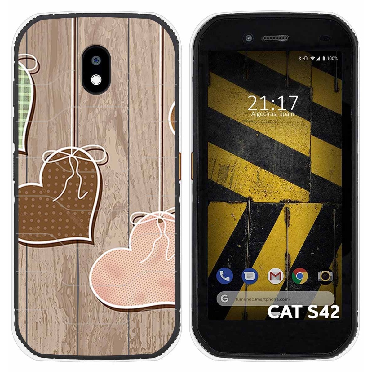 Funda Silicona para Cat S42 / S42 H+ diseño Corazones Madera Dibujos