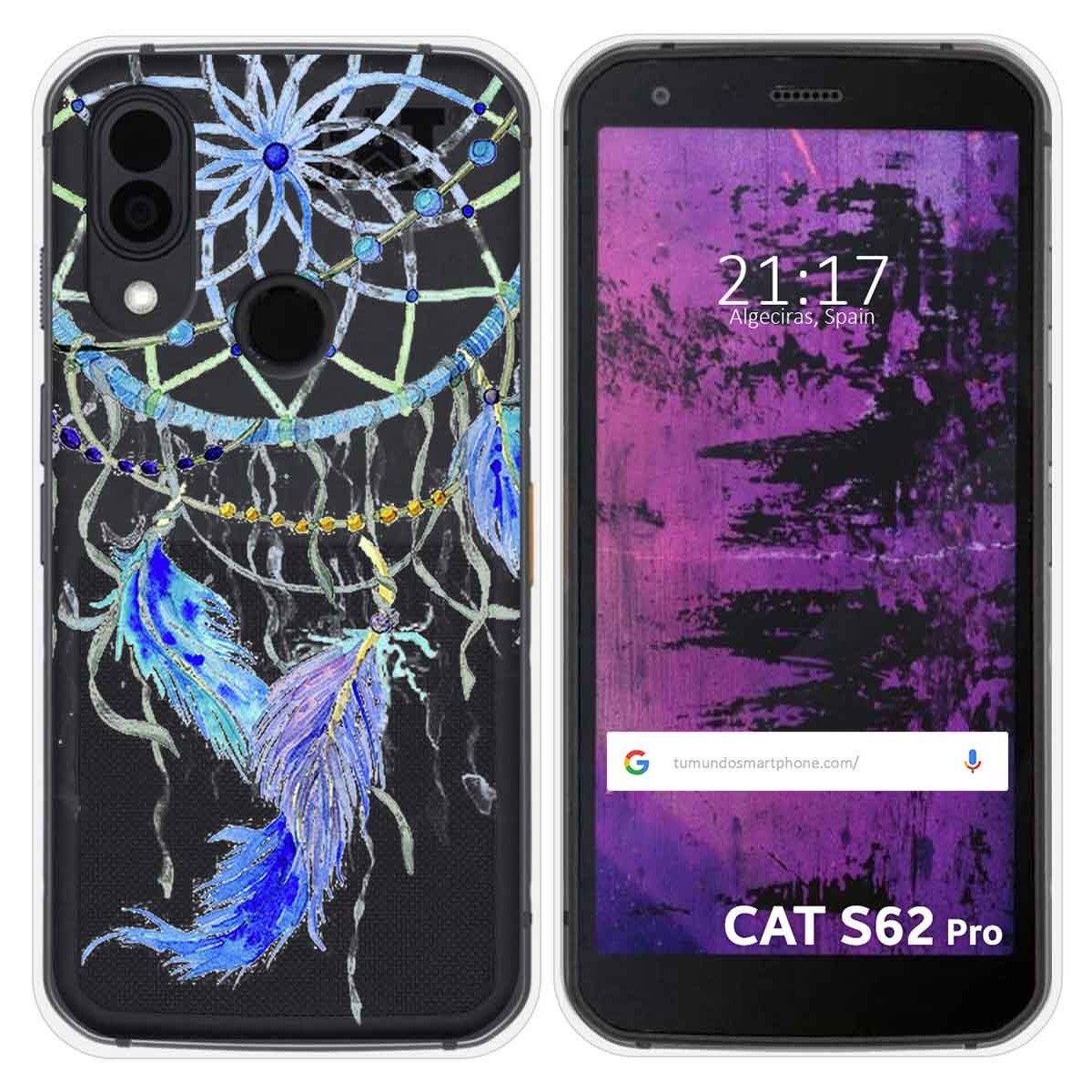 Funda Silicona Transparente para Cat S62 Pro diseño Plumas Dibujos