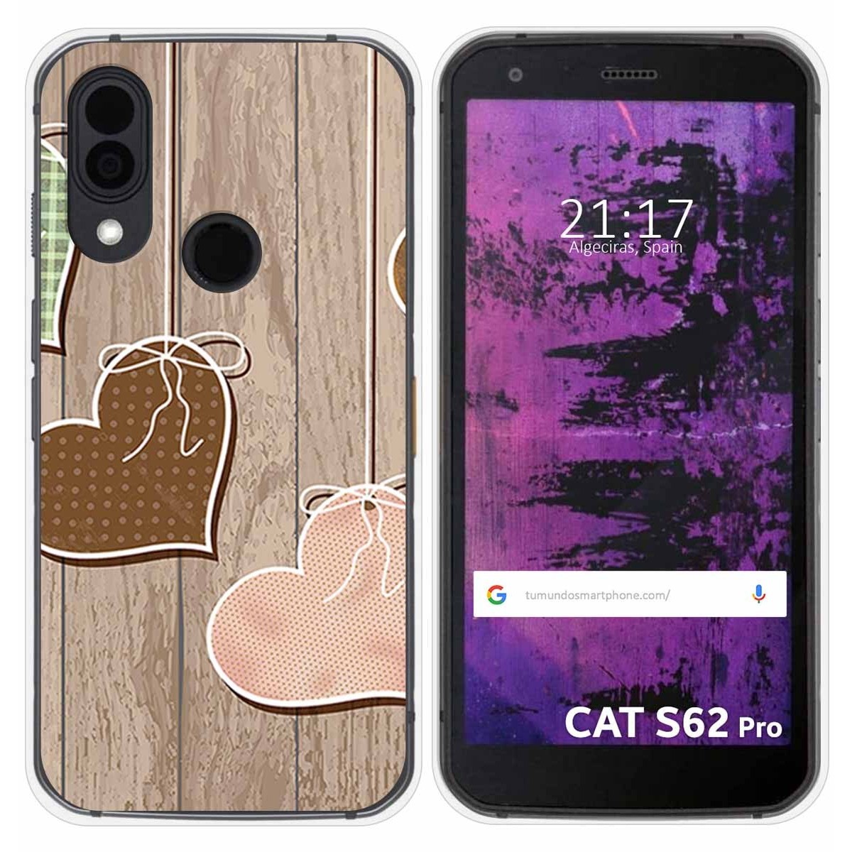 Funda Silicona para Cat S62 Pro diseño Corazones Madera Dibujos