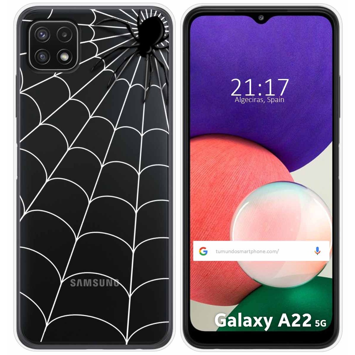 Funda Silicona Transparente para Samsung Galaxy A22 5G diseño Araña Dibujos
