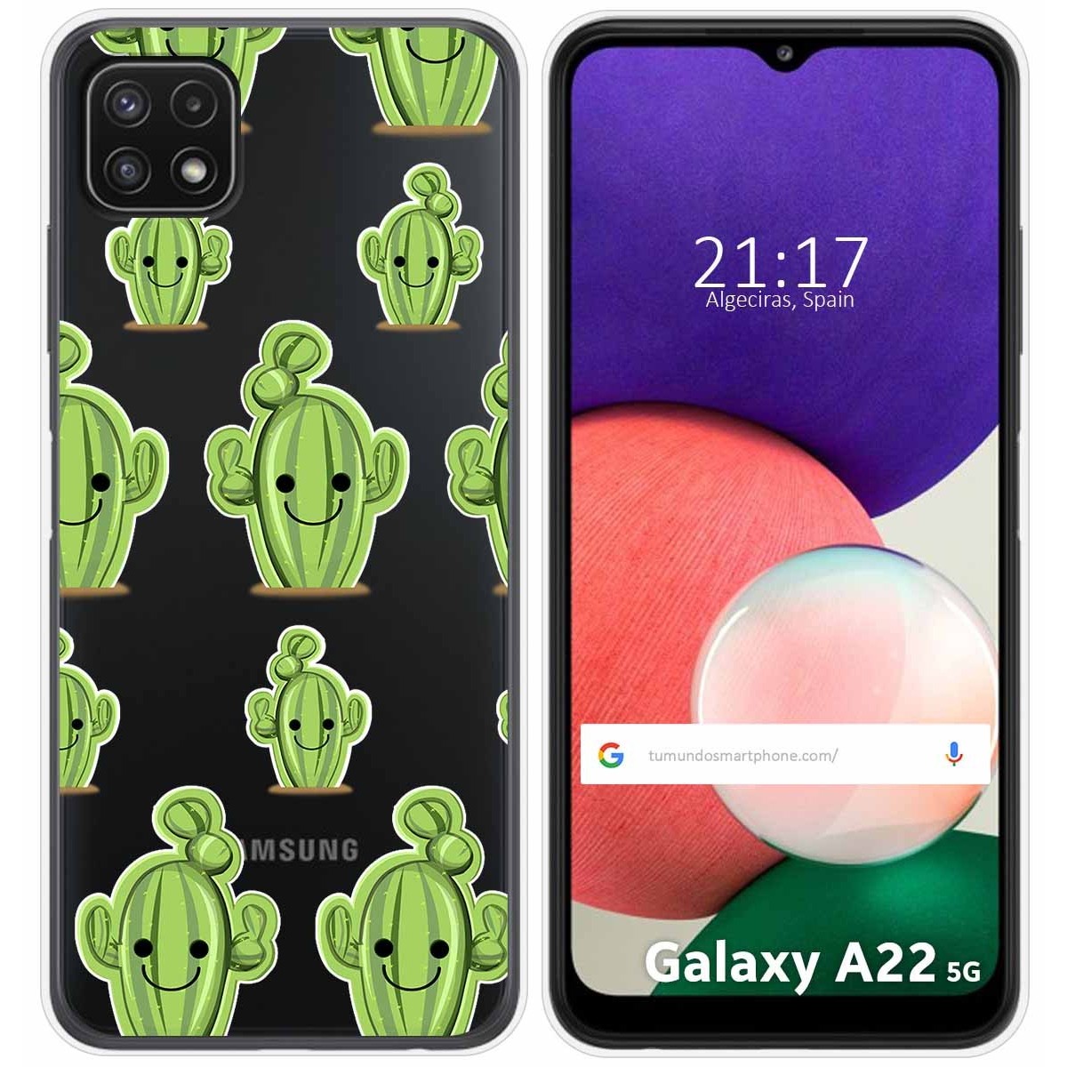 Funda Silicona Transparente para Samsung Galaxy A22 5G diseño Cactus Dibujos