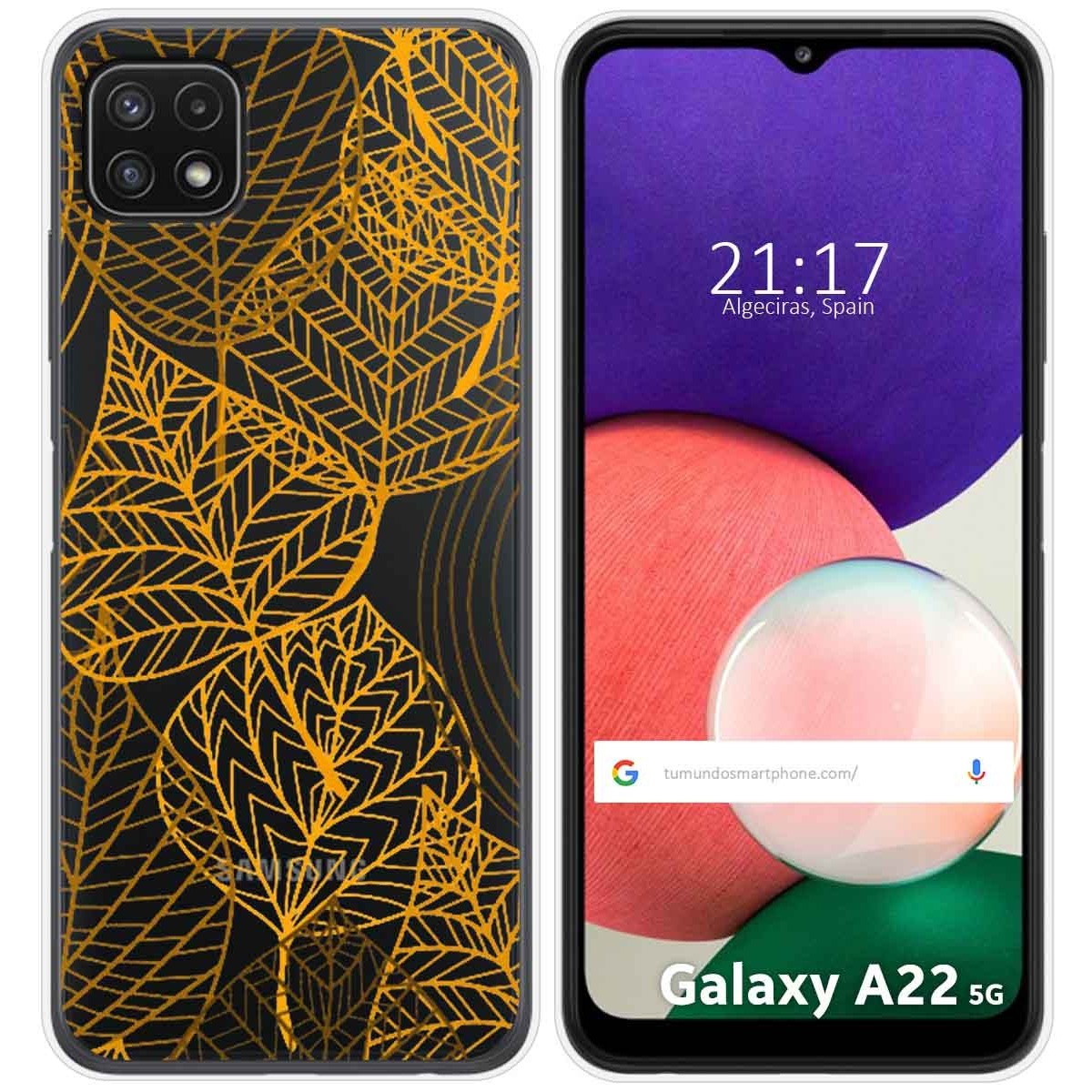 Funda Silicona Transparente para Samsung Galaxy A22 5G diseño Hojas Dibujos