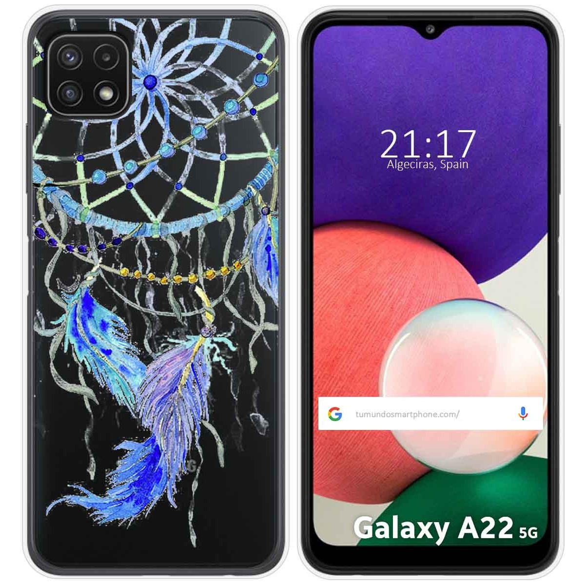 Funda Silicona Transparente para Samsung Galaxy A22 5G diseño Plumas Dibujos