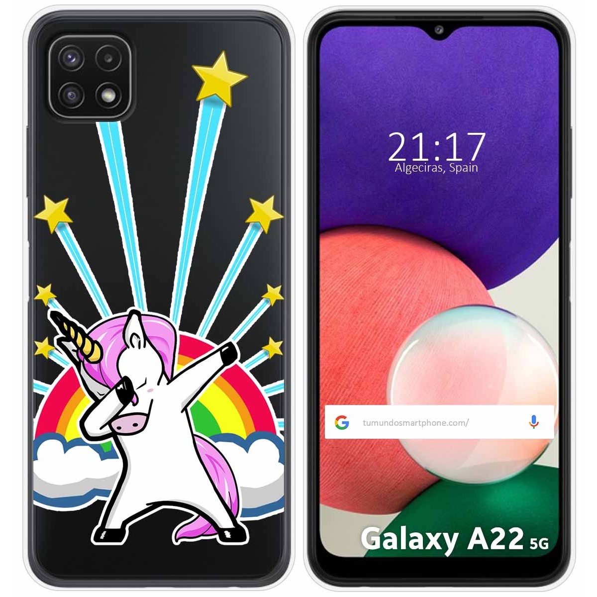 Funda Silicona Transparente para Samsung Galaxy A22 5G diseño Unicornio Dibujos