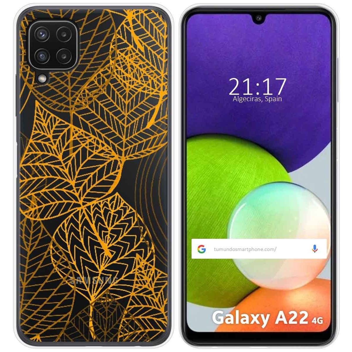 Funda Silicona Transparente para Samsung Galaxy A22 4G / M22 diseño Hojas Dibujos