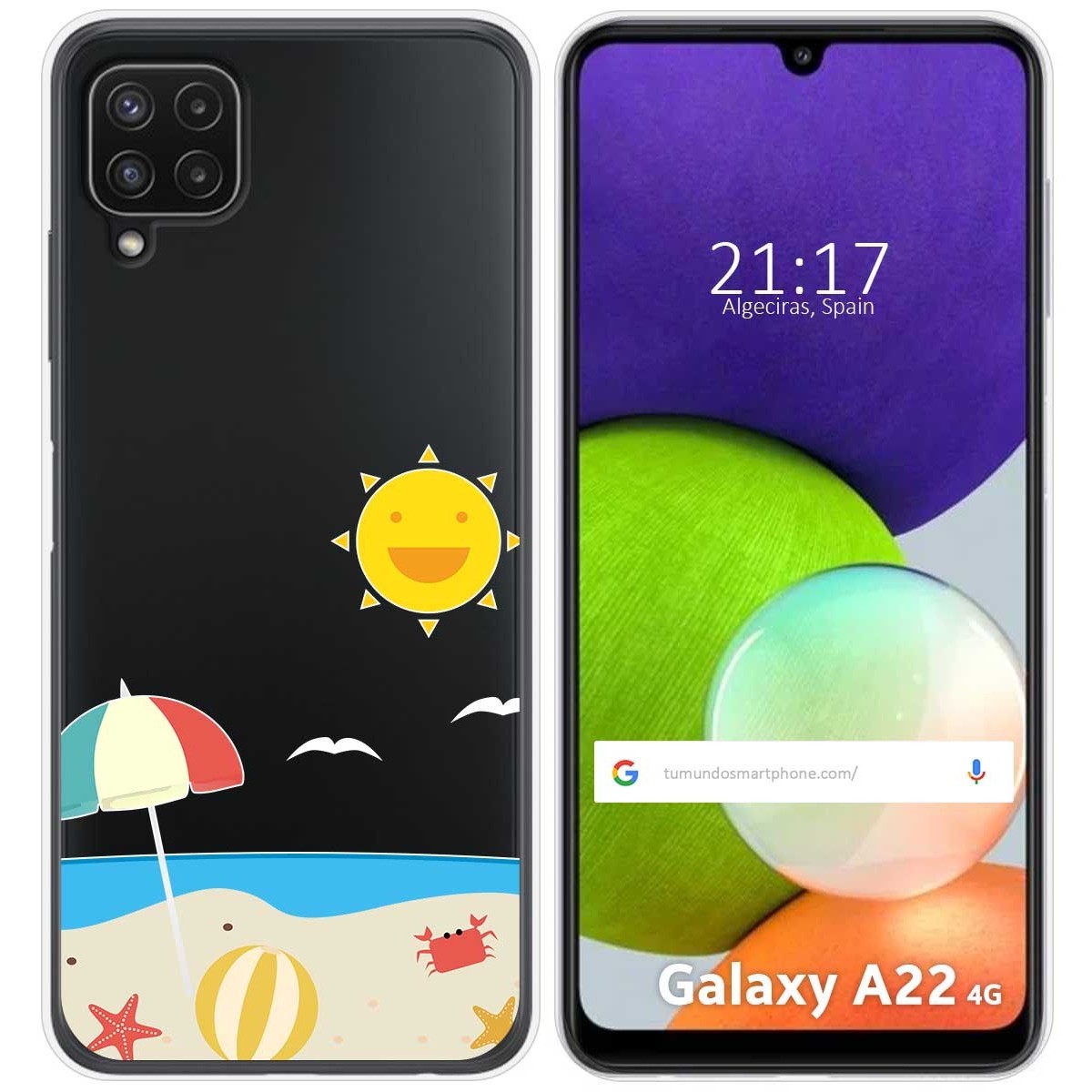 Funda Silicona Transparente para Samsung Galaxy A22 4G / M22 diseño Playa Dibujos