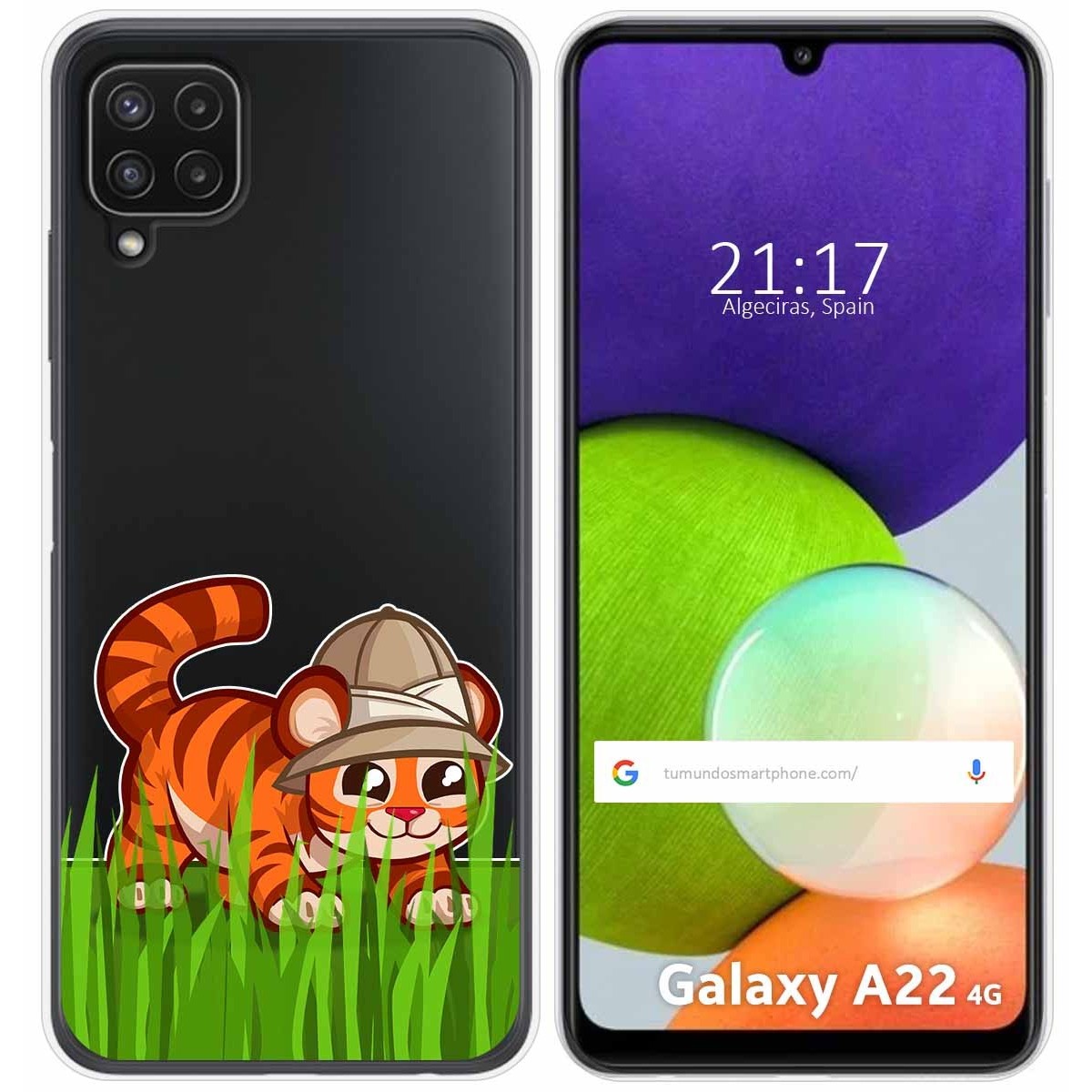 Funda Silicona Transparente para Samsung Galaxy A22 4G / M22 diseño Tigre Dibujos