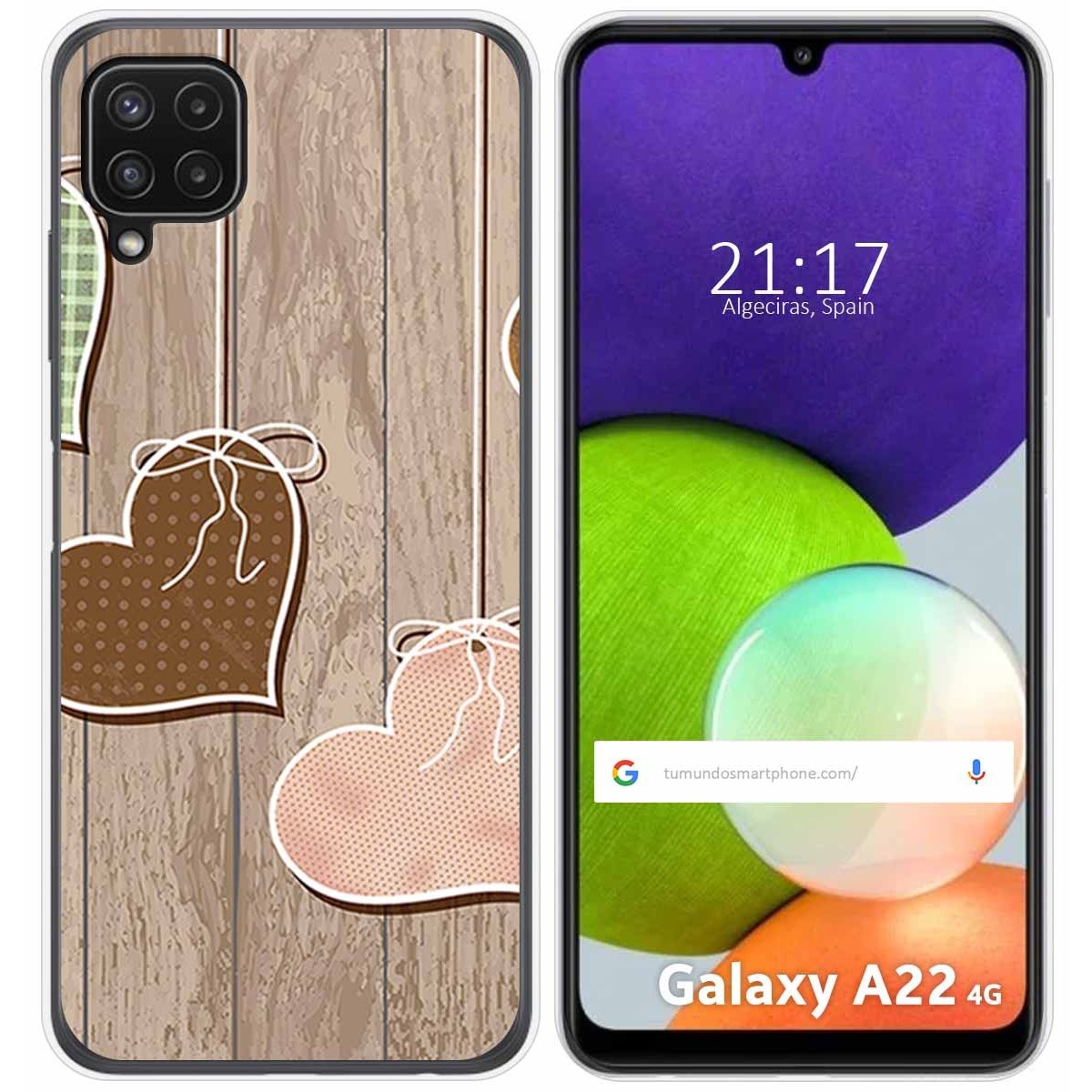 Funda Silicona para Samsung Galaxy A22 4G / M22 diseño Corazones Madera Dibujos