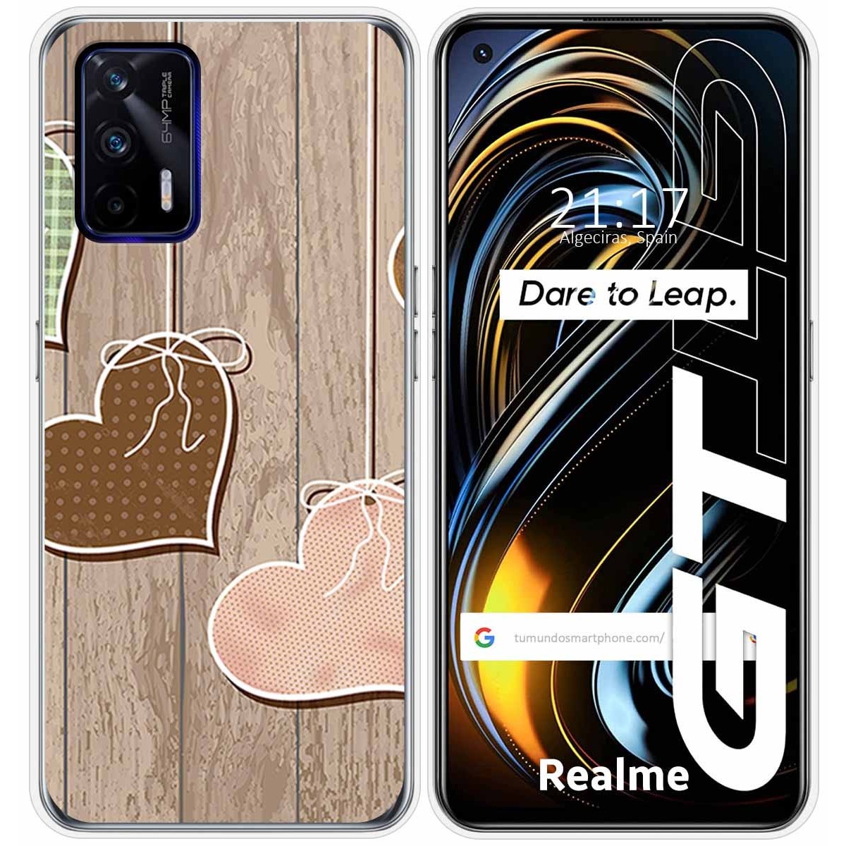 Funda Silicona para Realme GT 5G diseño Corazones Madera Dibujos