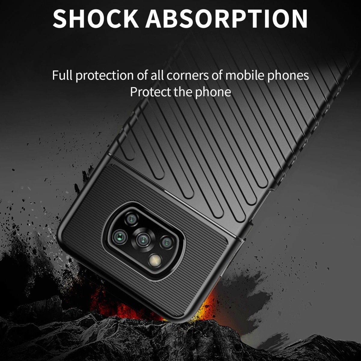 Funda Gel Flexible Thunder Armor Rugged para Xiaomi POCO X3 NFC / X3 Pro color Negra