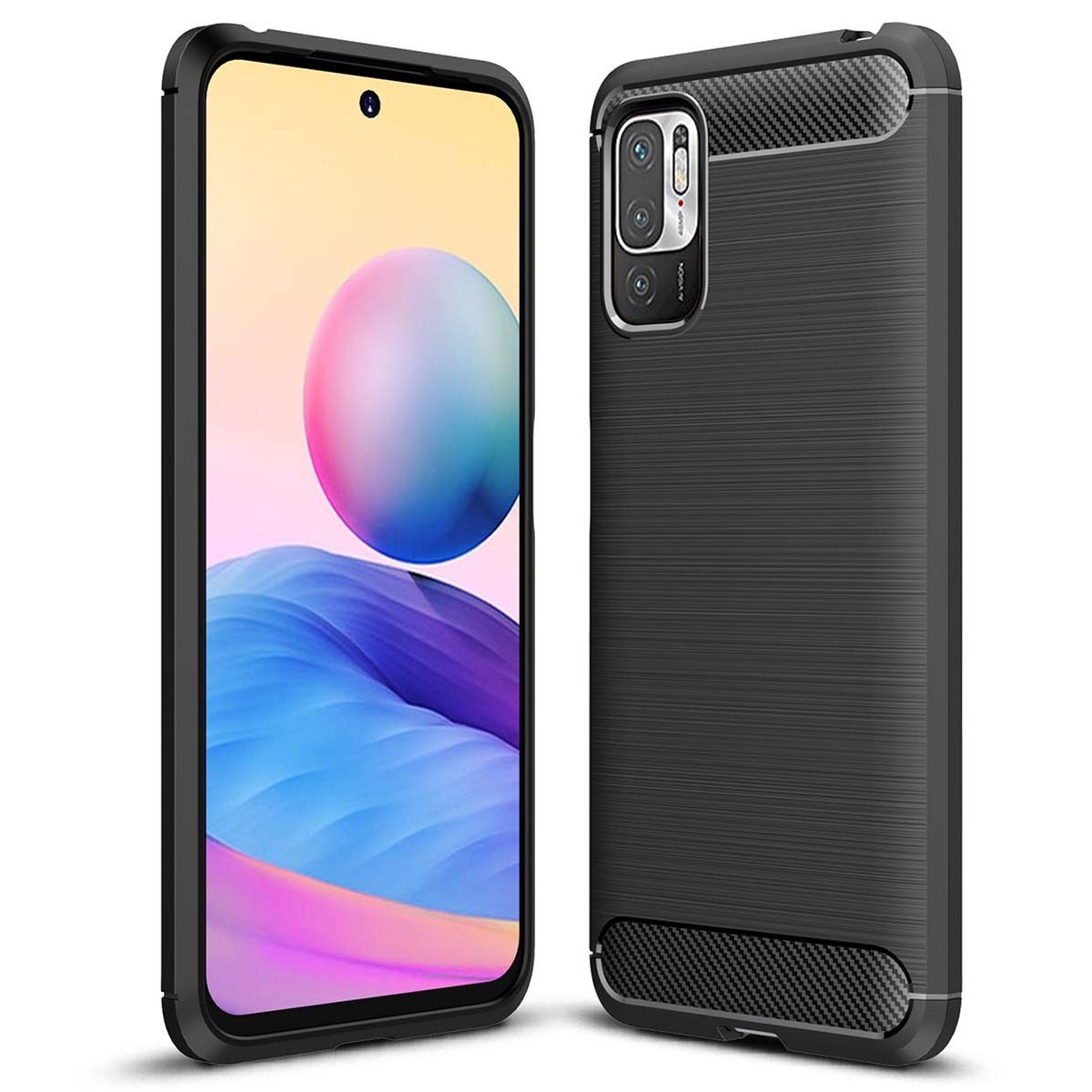 Funda Gel Tpu Tipo Carbon Negra para Xiaomi Redmi Note 10 5G / POCO M3 Pro 5G
